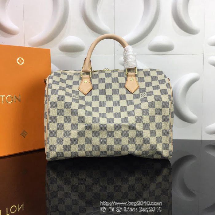 路易威登LV 頂級原單 N41373 Speedy 30手袋 皮質手柄 Damier Azur帆布 理想都市手袋 柔軟輕巧而經典 手提單肩斜挎包  YDH2589